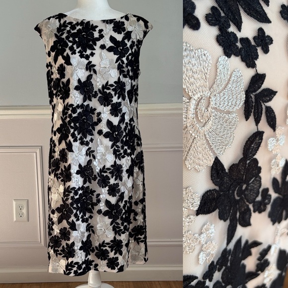 RALPH LAUREN Bria Embroidered Mesh Cap Sleeve Cocktail Dress Size 14 LBD Formal - Picture 1 of 11
